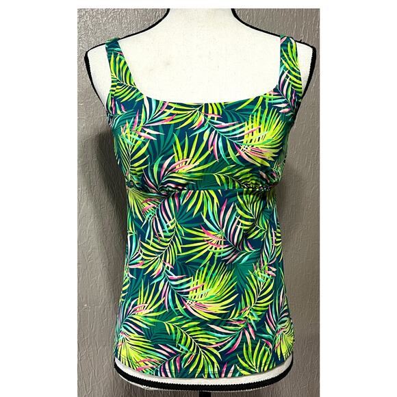 Lands End Tropical Palm Green Women's Tankini Swimsuit Swim Top Size 8 Petites - Picture 1 of 10